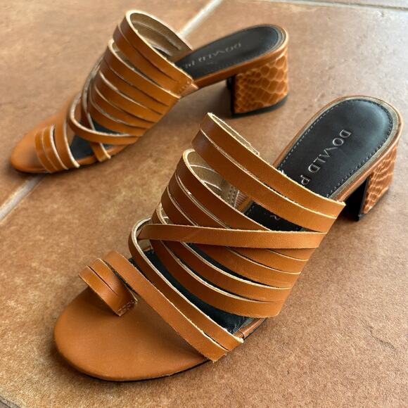 Donald Pliner Strappy Leather Slides with Reptile Embossed Block Heels size 6 - Picture 1 of 16